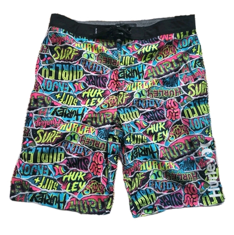New Hurley Boys Surf Board Shorts Multicolor Neon 20/30 Inseam 10" Above Knee